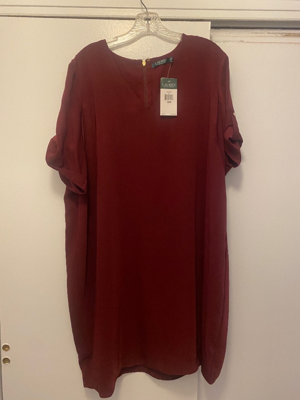 Lauren Ralph Lauren Women's Roll Tab Sleeve Shift Dress (Red)